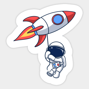 Astronaut Floating With Rocket Balloon Sticker